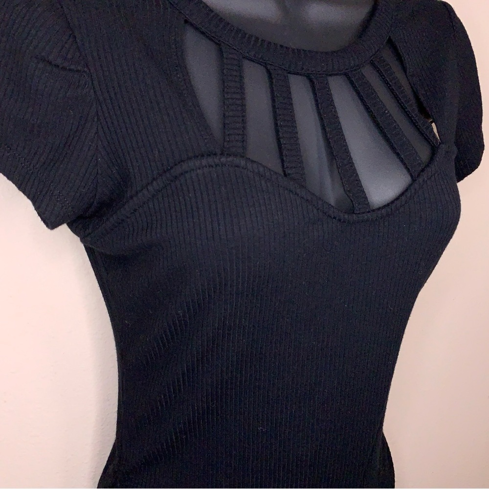 Y2K Small Candies Black Strappy Ribbed Short Sleeve Top Stretch Pinup Knit - Picture 5 of 13